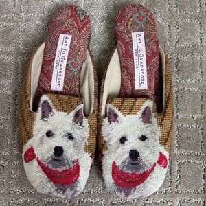 Amy Jo Gladstone NY Scottie Mules Slippers Women's M (7-7.5) Needlepoint VTG